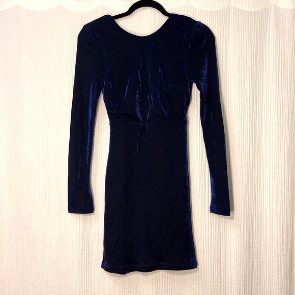Superdown Julia Strappy Back Long-Sleeve Dress in Blue Sparkle - XXS - Picture 3 of 5